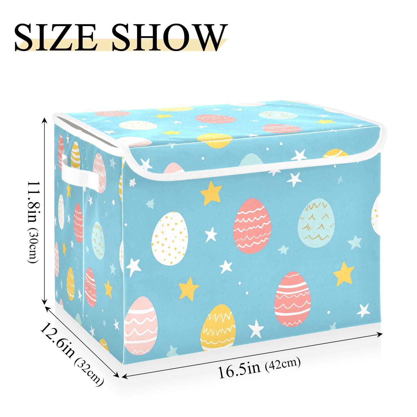 Easter Eggs Storage Basket for Shelves Foldable Container Organizer for Organizing Toys Clothes Books with Handles