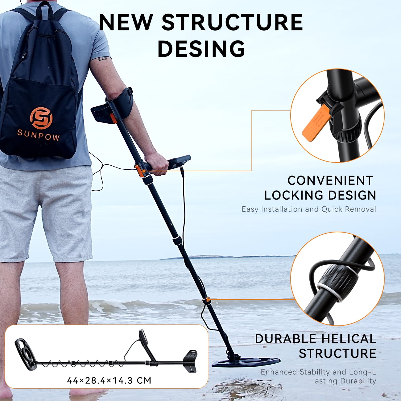 High-Precision Professional Metal Detector for Adults - Dual Backlit LCD Display, Advanced DSP Chip, and 12" Waterproof Coil, 5 Modes, Rugged Spiral Structure with Adjustable Length