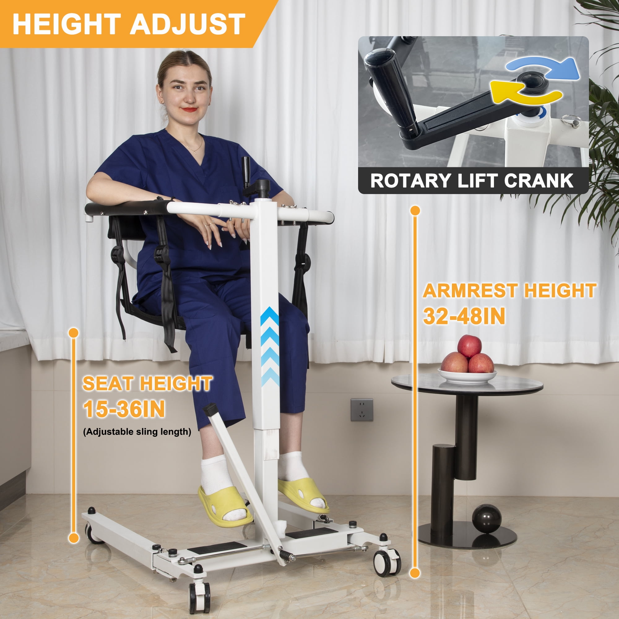 Patient Lift Transfer Chair, Foldable Patient Lift for Home Portable Lift Wheelchair for Car, Patient Lift Aid for Seniors Elderly/Disabled, Height Adjustable, with 2 Cushions