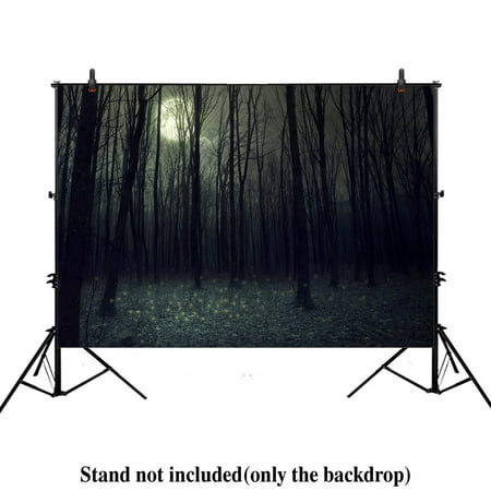 HelloDecor Polyster 7x5ft photography backdrop background darkness autumn forest halloween woods night trees Dark forest landscape props photo Woodland studio booth