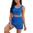 thumbnail image 4 of INSPIRE CHIC Women's 2 Piece Outfits Ribbed Knit Crop Tank Tops Shorts Sets with Pocket XL Blue, 4 of 5