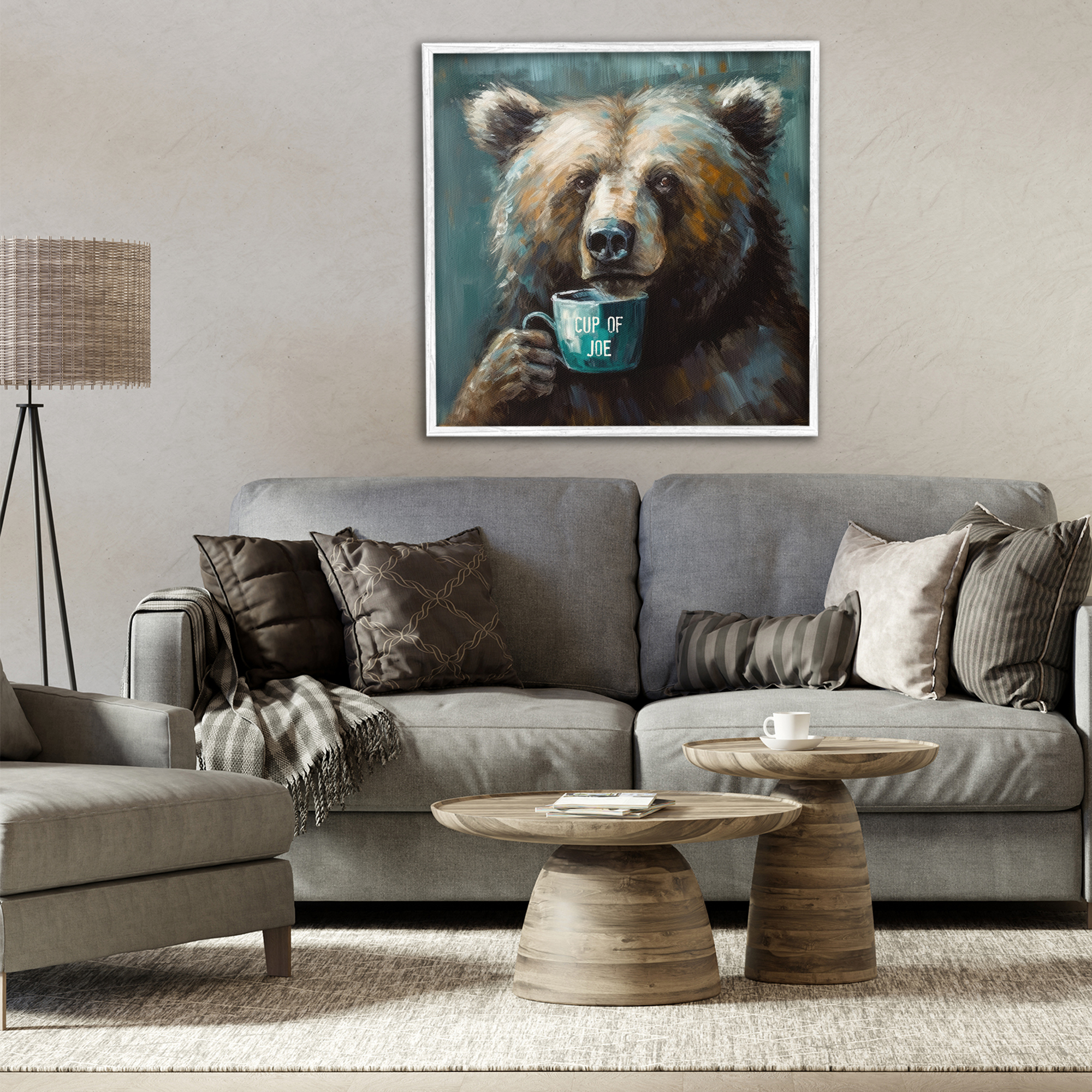 Stupell Industries Bear with Cup Of Joe White Framed Giclee Art, design by Tina LeCour