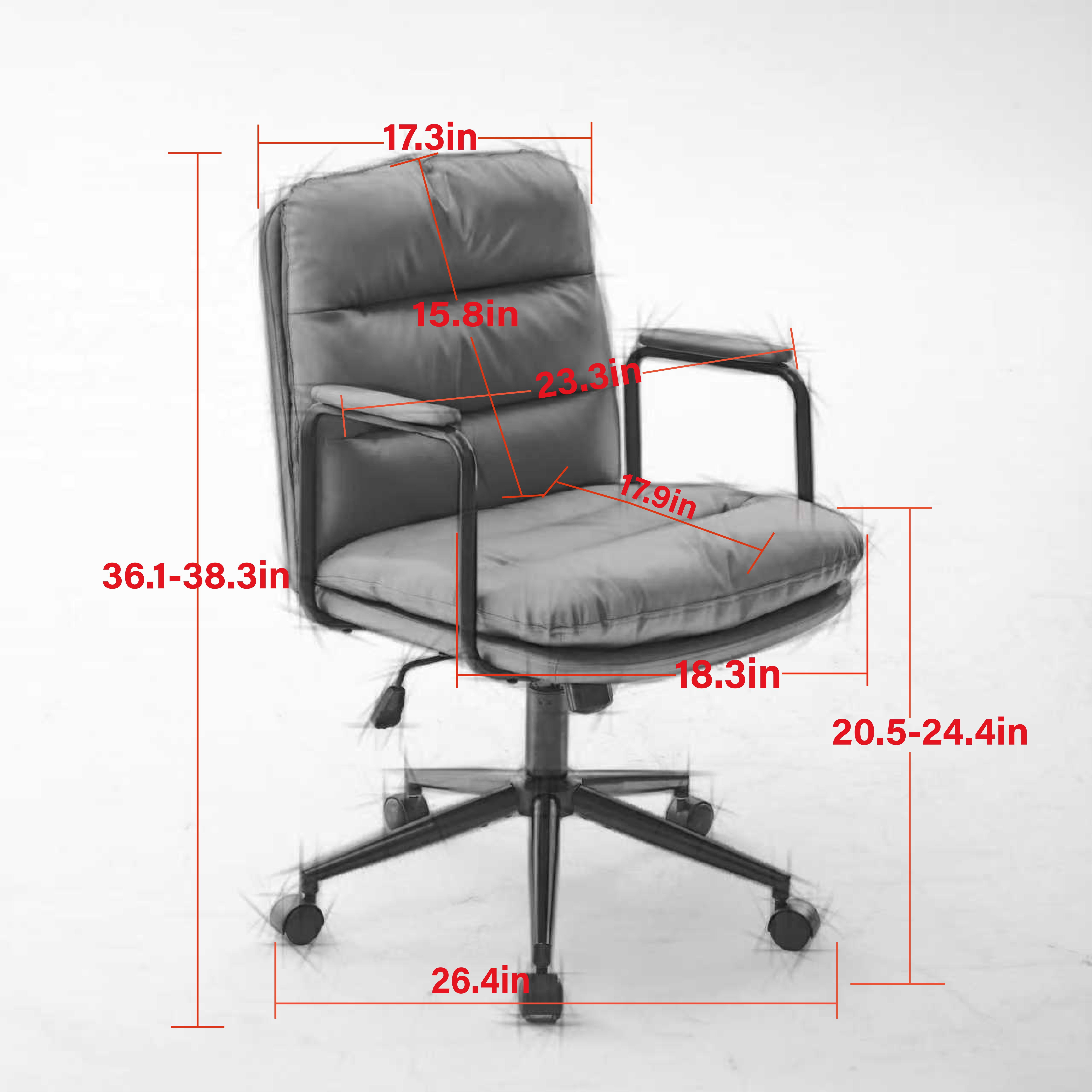 Office Chair, Mid Back Home Office Desk Task Chair with Wheels and Arms Ergonomic PU Leather Computer Rolling Swivel Chair with Padded Armrest, The Back of the Chair can Recline 40°