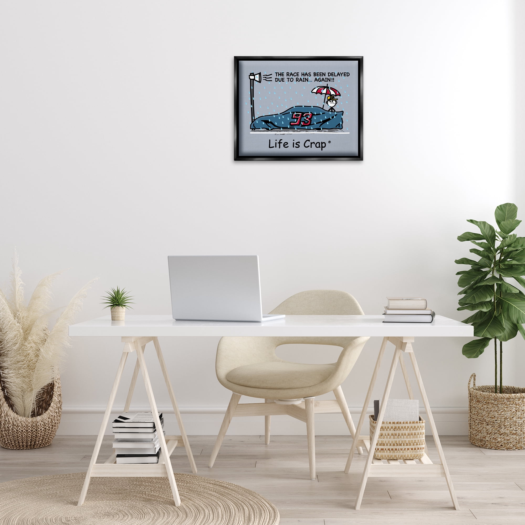 Stupell Industries Rain Delayed Race Novelty & Humor Painting Black Floater Framed Canvas Art Print Wall Art, 21 x 17