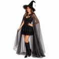 thumbnail image 2 of Halloween Witch Costume for Women, Elegant Sheer Tulle Cape with Ruffled Witch Hat for Adults Cosplay Masquerade Party Outfit, 2 of 7