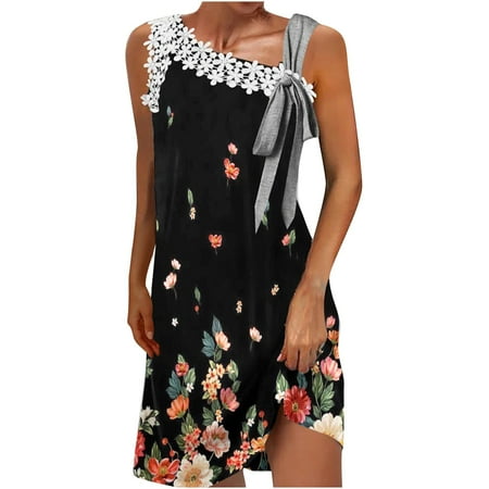 

Juebong Women s Summer Fashion Printed Round Neck Collar Sleeveless Off Shoulder Dress