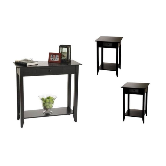 Ensemble de 3 Pcs pour Salon avec Table de Hall et (Ensemble de 2) Tables d'Appoint en Noir