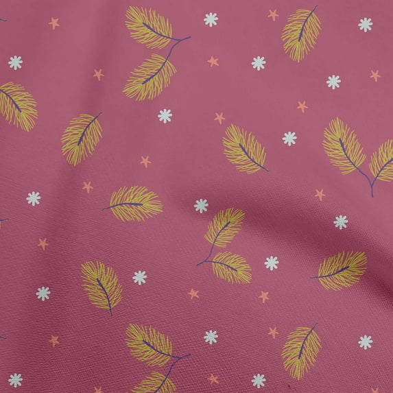 oneOone Cotton Poplin Maroon Fabric Christmas Feather Sewing Fabric By The Yard Printed Diy Clothing Sewing Supplies 56 Inch Wide