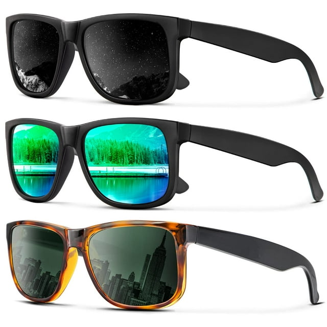 Gafas de sol KALIYADI Polarized UV400 Classic Matte Black, paquete de 3