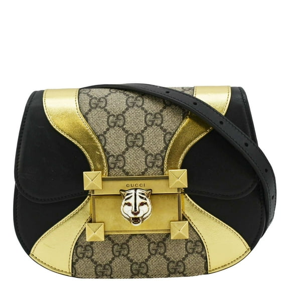 Pre-Owned GUCCI Ogilide GG Supreme Canvas Shoulder Bag Gold 500781