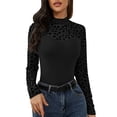 thumbnail image 2 of Bovemsi Women's Spring Sexy Love Weaving Flower Mesh Splicing Long Sleeve Slimming Bottom T Shirt, Black Summer Women's Long Sleeve T-Shirts, L, 2 of 9