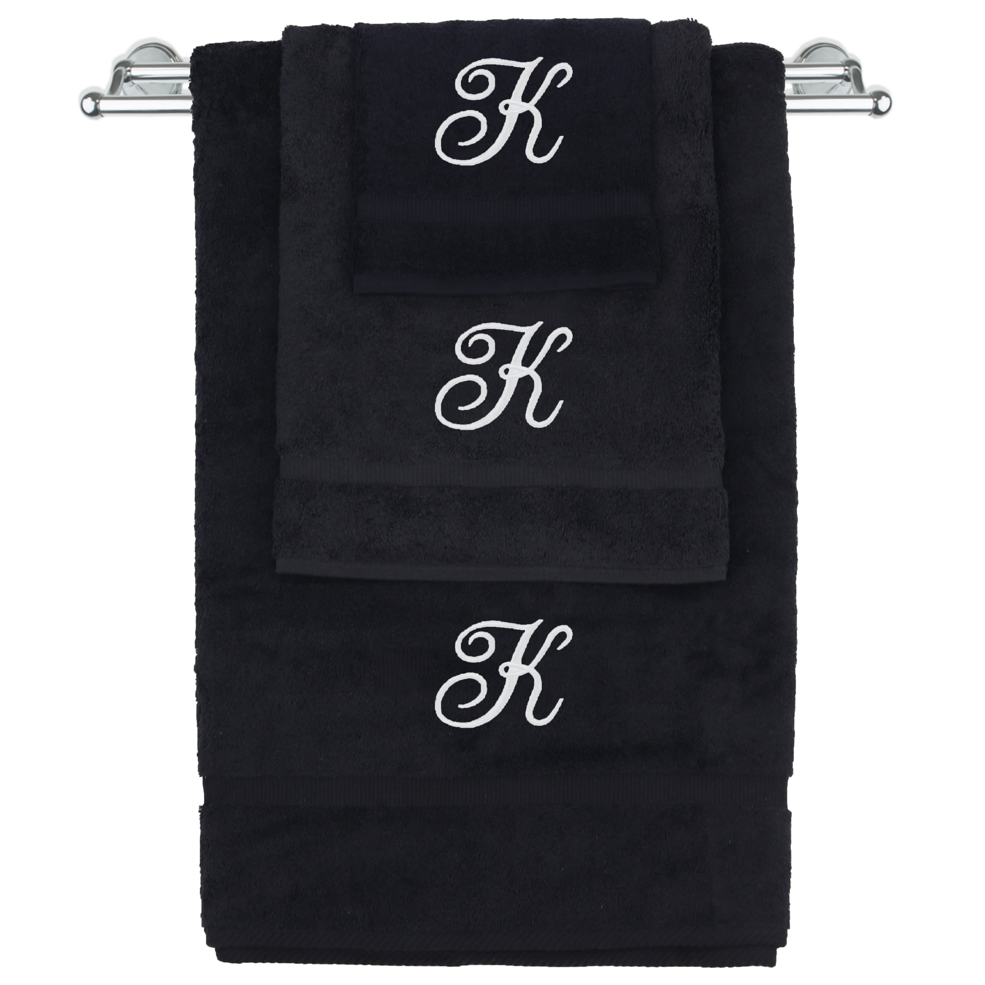 Soft Letter Embroidery Hand Towels Kitchen Bathroom Hand Towel with Hanging Loops Quick Dry Soft Absorbent Microfiber Towels B, Size: 50, Black