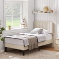 thumbnail image 5 of VECELO Twin Size Upholstered Beds, Modern Platform Bed Frame with Adjustable Headboard, Wooden Slats Support/No Box Spring Needed, Beige, 5 of 12