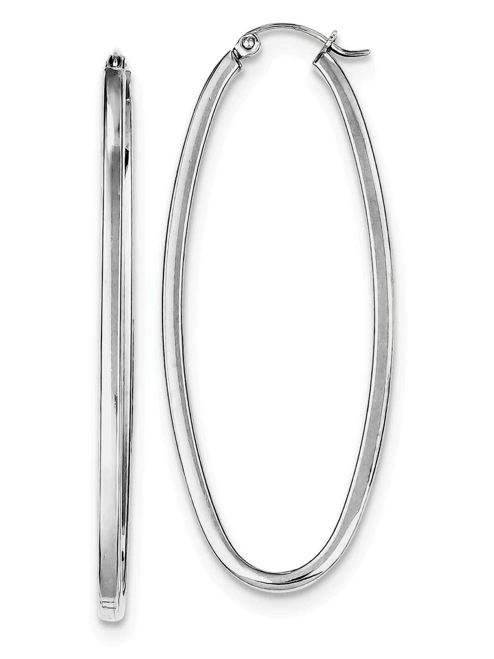 Sterling Silver Rhodiumplated 2mm Oval Hoop Earrings