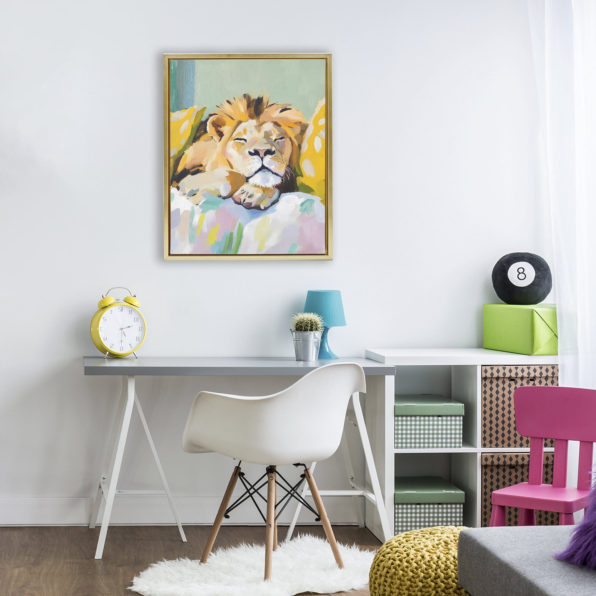 Stupell Industries Sleeping Lion on Pastel Pillows Gold Framed Floater Canvas Wall Art, design by The Prints Vibe