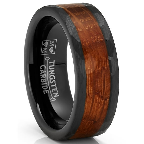 Metal Masters Mens Whiskey Barrel Oakwood Tungsten Carbide Ring Wedding Band Black Inlay 8mm
