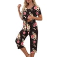 thumbnail image 2 of Womens Pajamas Sets Short Sleeve V Neck Top with Capri Pants with Pockets Casual Sleepwear Two Piece Summer Sets S-XXL, 2 of 8