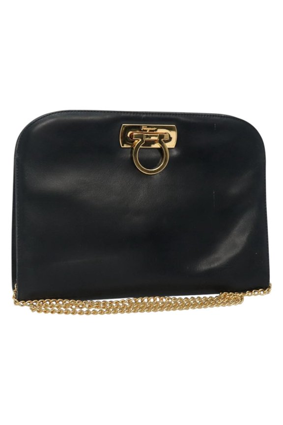 Pre-Owned Salvatore Ferragamo Vintage Gancini Chain Shoulder Bag Leather Navy Leather Shoulder Bag Bag