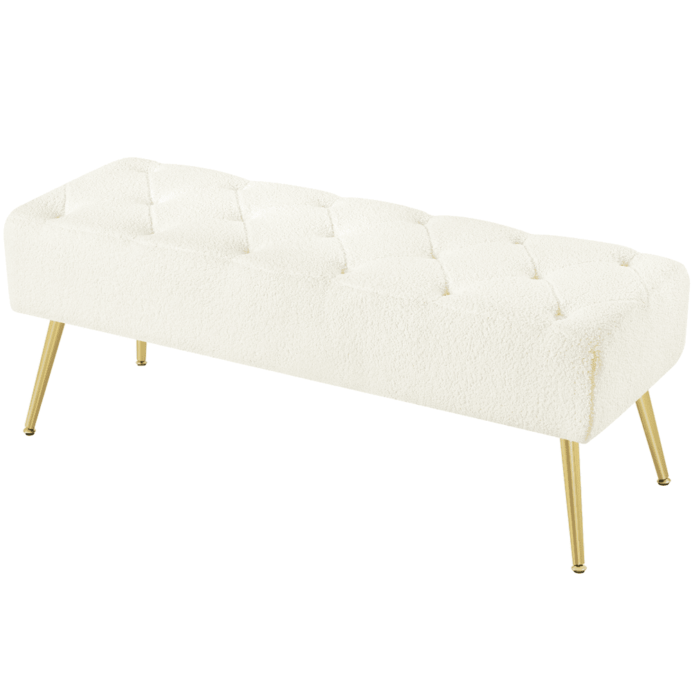 Yaheetech Modern Upholstered Ottoman Footrest Stool Button Tufted with Gold Metal Legs, Ivory
