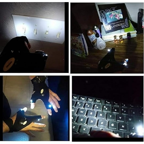 Guantes de linterna, guantes de linterna LED sin dedos, regalos de cumpleaños para hombre, linternas manos libres para trabajar en lugares oscuros