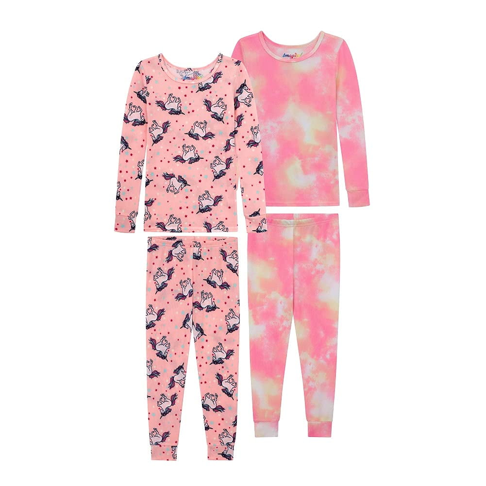BTween 4-Piece Girls Pajamas, Long Sleeve Tie Dyed Pink Unicorn Girls ...