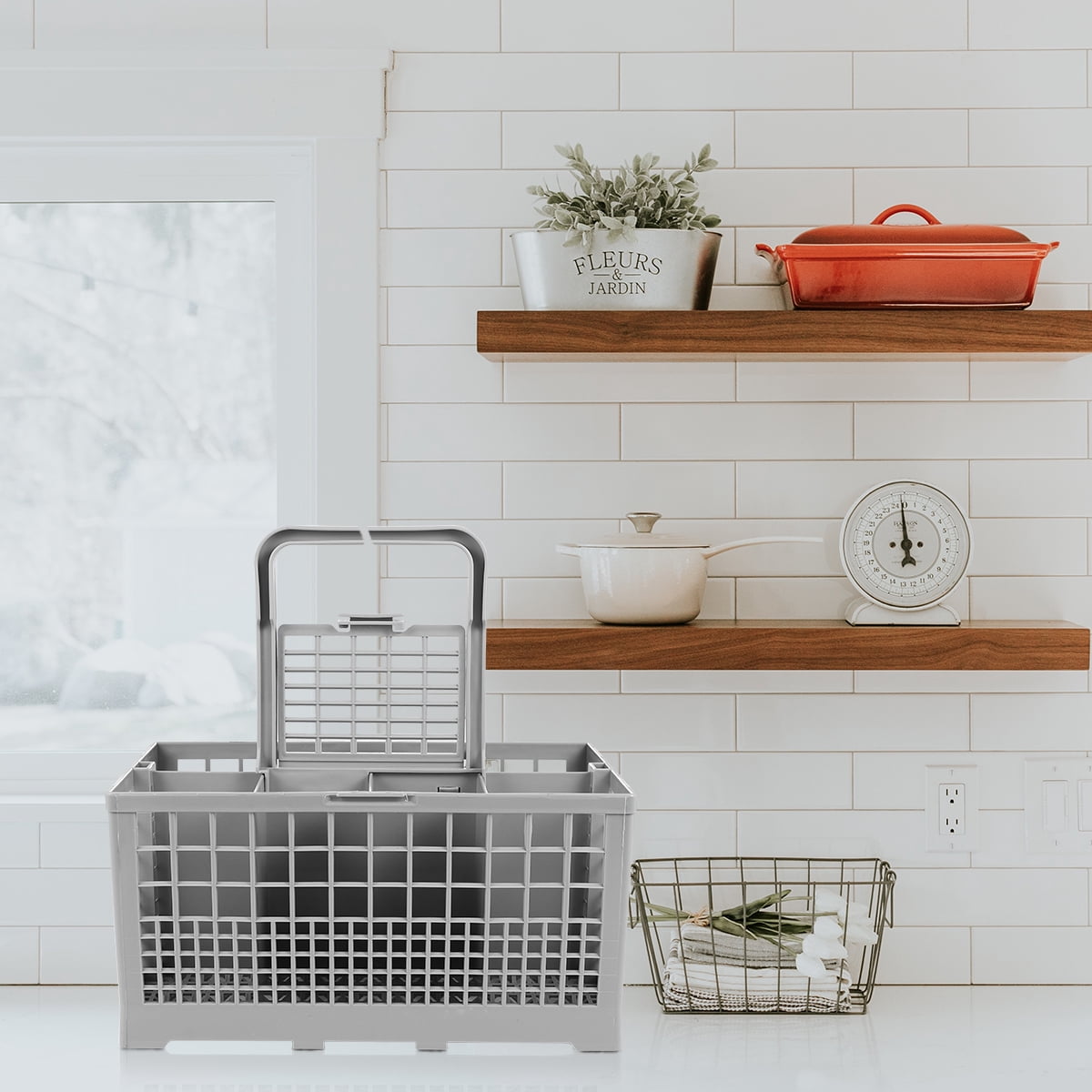 Foxnovo Cutlery Basket Grey for Storage with Handle and Compartments 2Pcs