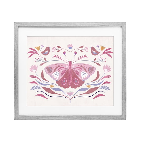 Stupell Industries Eclectic Pink Boho Butterfly Gray Framed Print Under Glass, 16 x 13, by Kim Allen