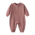 thumbnail image 2 of TGPMGRZ Baby Boy Girl Romper Knit Striped Solid Long Sleeve One Piece Jumpsuit Clothes Coffee 12-18 Months, 2 of 3