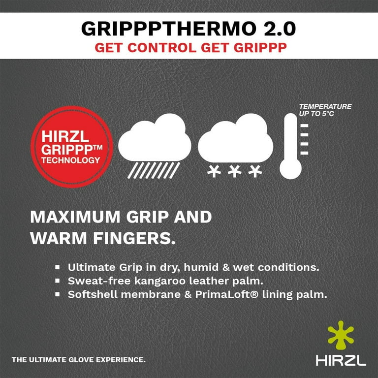 HIRZL Grippp Thermo 2.0 Winter Bike Gloves, Leather, Black, Full