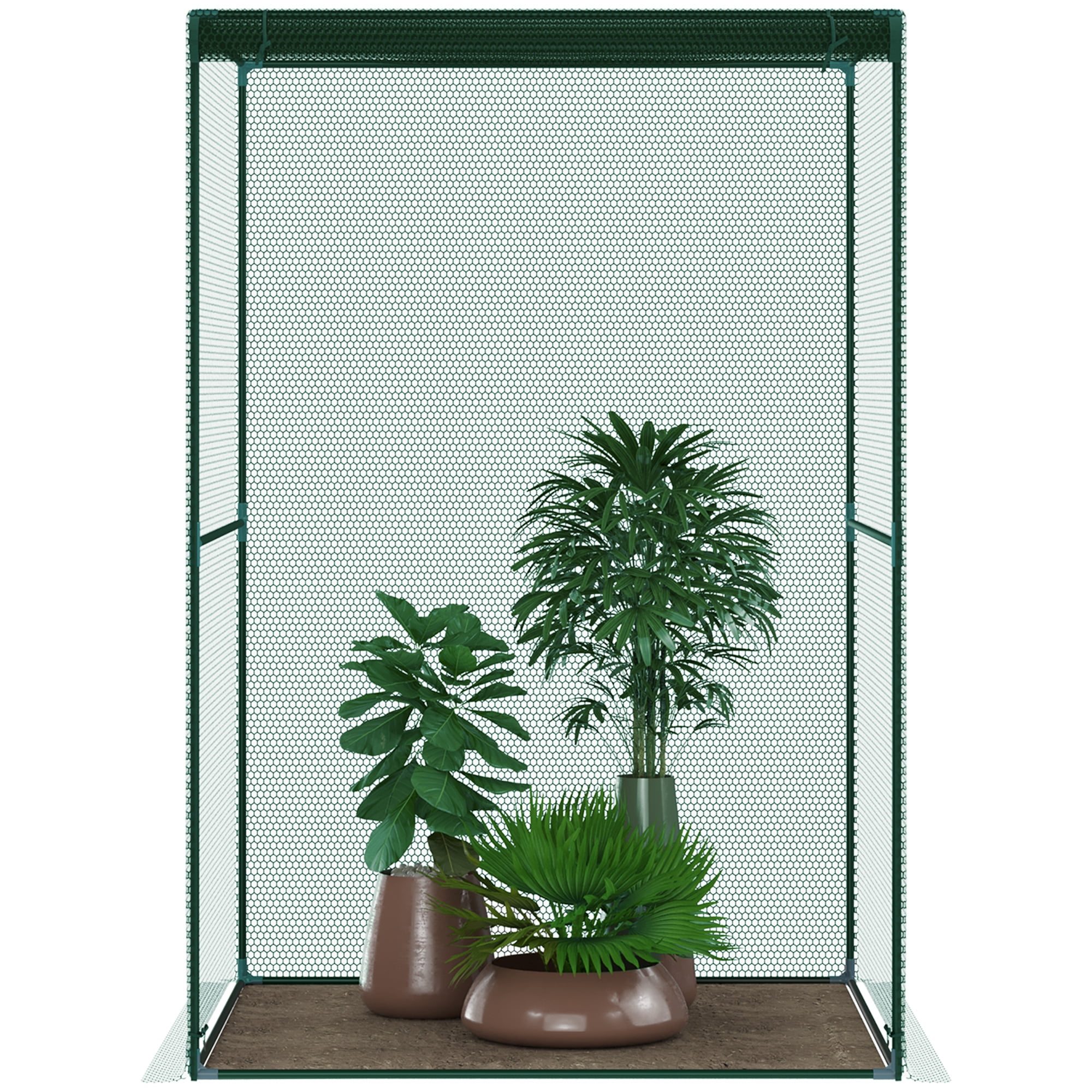 Outsunny 4' x 4' Walk-in Crop Cage, Plant Protectors with Door, Dark Green