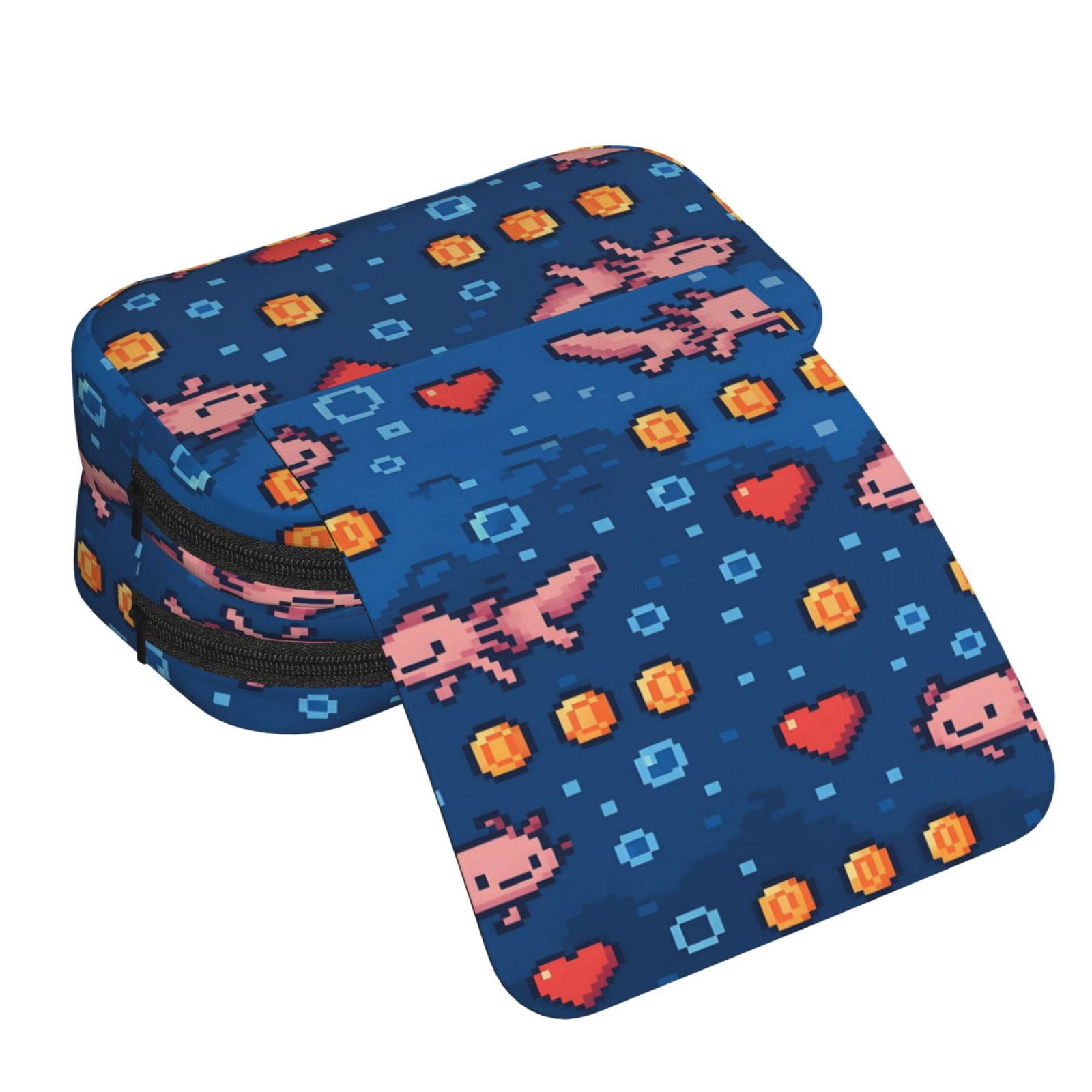Large-Capacity Flip-Top Double-Layer Pencil Case, Multi-Functional Pocket Pen Case, Durable Stationery Organizer Retro Pixel Axolotls - 8-Bit Nostalgia