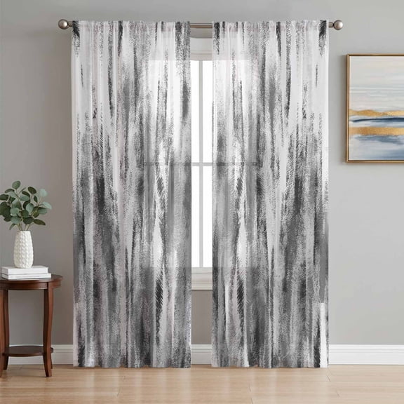 Black Grey Vintage Sheer Curtains 84 Inch Length 2 Panels Set - Light Filtering Window Treatments, Retro Abstract Art Rod Pocket Semi Curtains for Living Room/Bedroom/Kitchen Décor, 104"W x 84"L