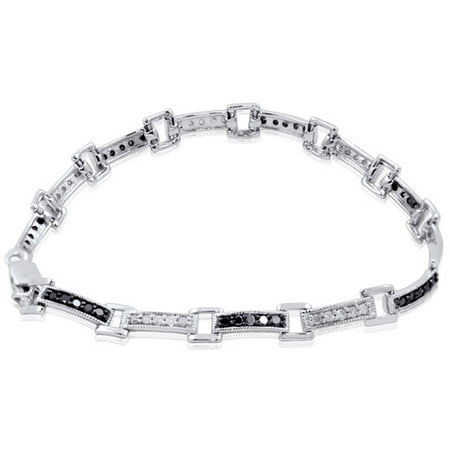 JewelersClub 1.00 Carat T.W. Black and White Diamond Sterling Silver Bracelet
