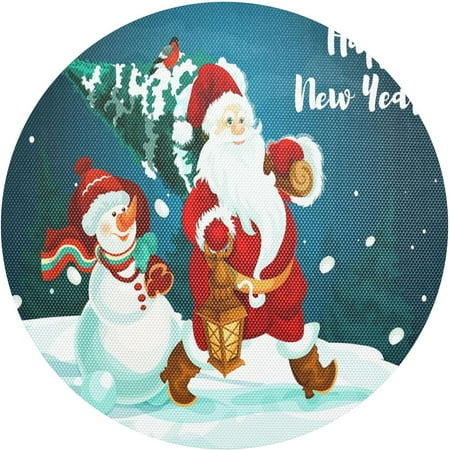 

Coolnut New Year and Christmas Winter Santa Claus Snowman Pine Tree Gift Lantern Snowy Forest Placemats 1Pcs Holidays PVC Weave Place Mats Table Mats Non-Slip Easy to Clean for Home Kitchen BBQ Party