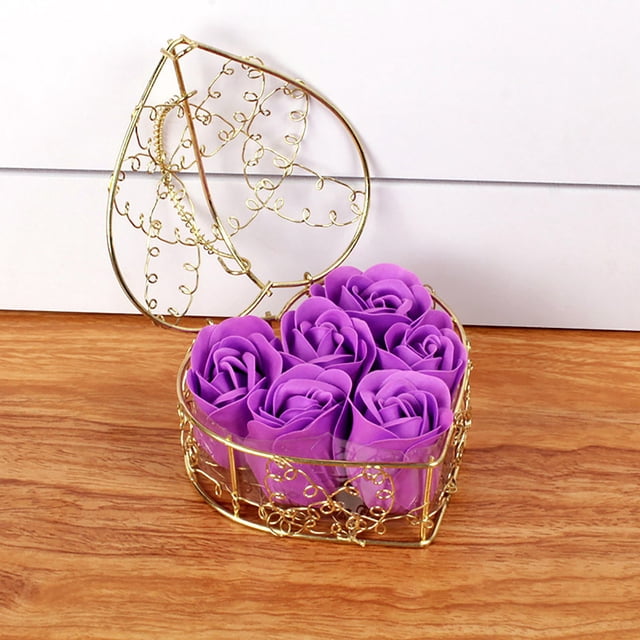 Pisexur Belleza Maquillaje Cesta de hierro con rosas de jabón, caja de regalo para Tanabata, regalo de San Valentín, flor eterna, regalo creativo para bodas.para mujeres y hombres
