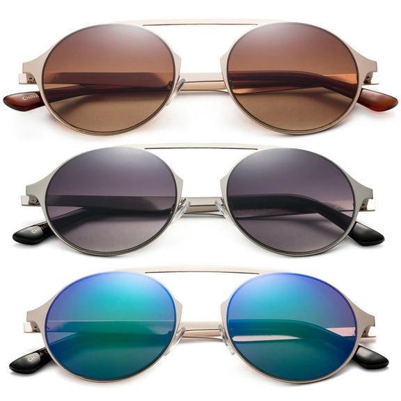 3 Pack Metal Round Frame Fashion Sunglasses for Men for Women, Flash Mirror