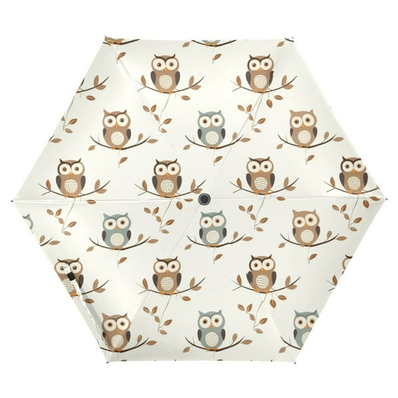 Cute Owls UPF 50  Compact Folding Umbrella for Rain Windproof Travel Umbrella Lightweight Packable