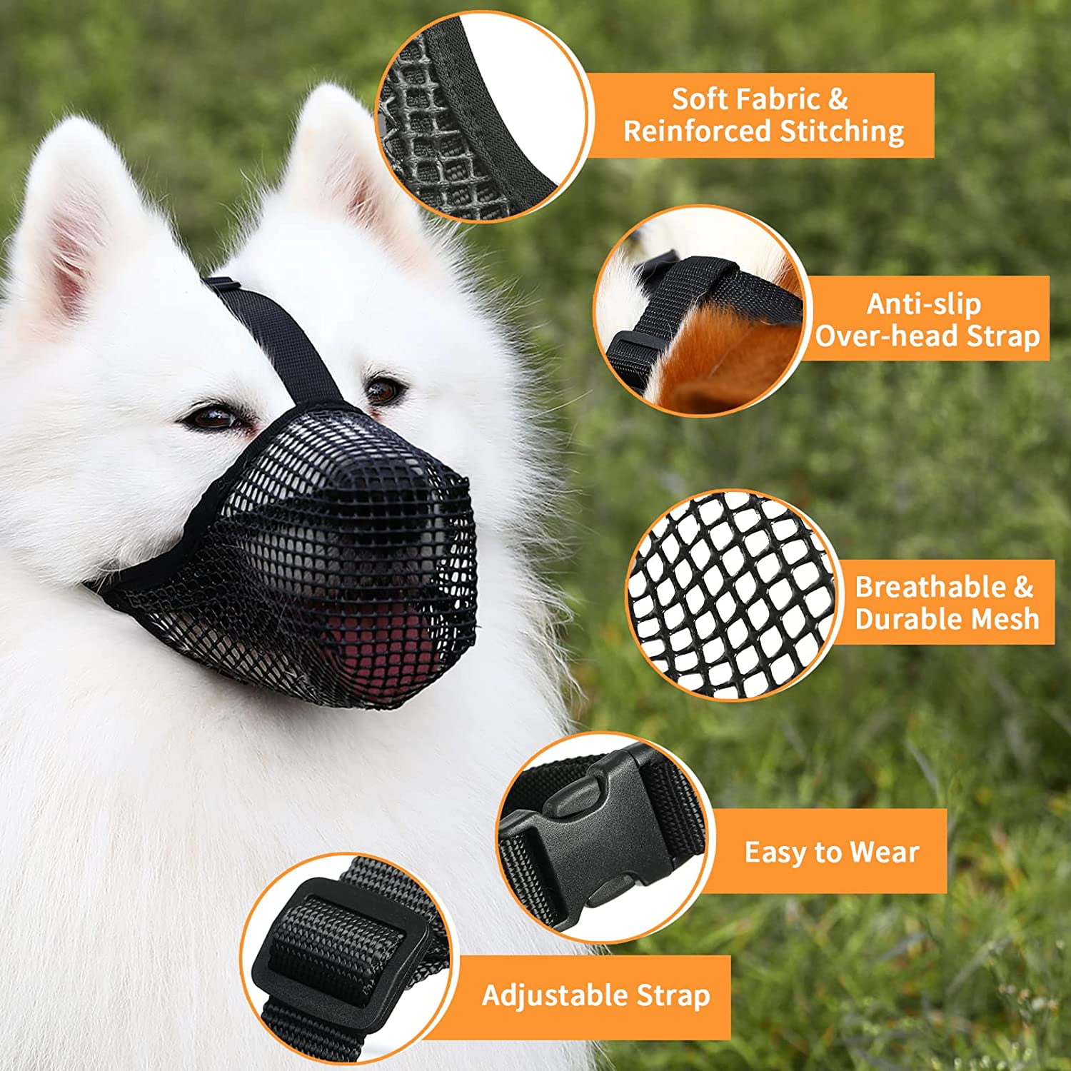 Dog Muzzle Soft Mesh Dog Mouth Cover with Adjustable Strap for Grooming Biting Chewing Barking Training L Walmart
