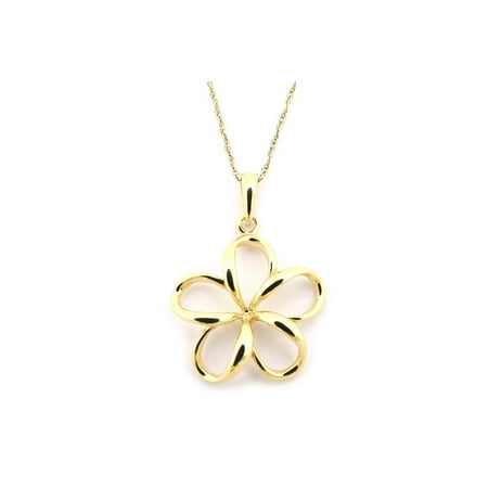- 14k Yellow Gold Hawaiian Flower Pendant Necklace, 13 15 16 18 20 or 22