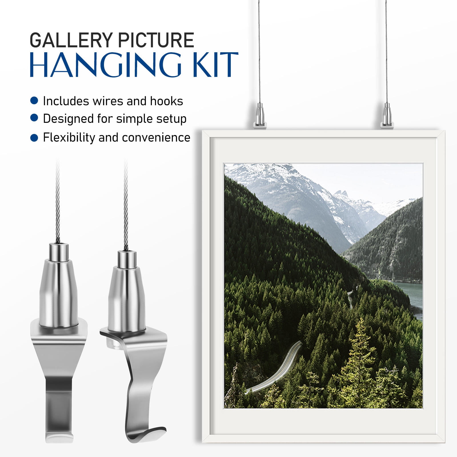Hemoton 2pcs Picture Hanging Kit With Wire - 8-Piece Adjustable Picture Rail Hooks And Wires - Heavy Duty Hanging System For Gallery Exhibitions