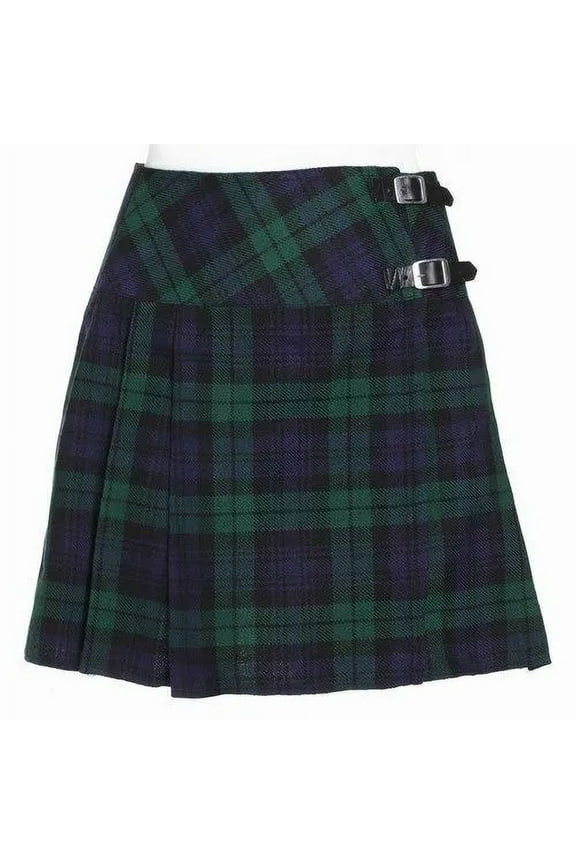 Black Watch Ladies Knee-Length Kilt Skirt 16" Tartan Pleated Design, Classic Scottish Style for Casual & Formal Wear