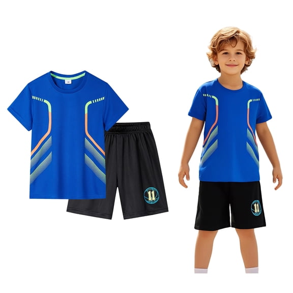 Boys' Shorts Set Two Piece Short-Sleeve Shirt and Active Mesh Shorts Quick Dry Athletic Shirts Shorts for Boys 5-6 Years