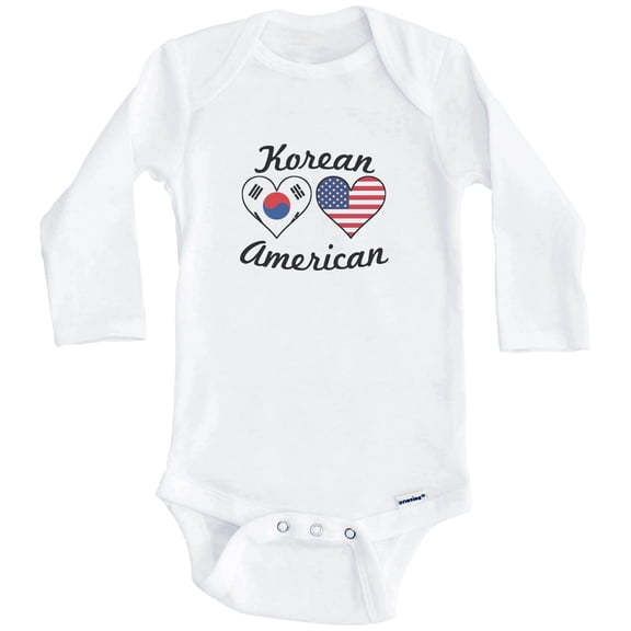 Korean American Flag Hearts South Korea One Piece Baby Bodysuit (Long Sleeve), 0-3 Months White