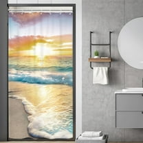 Stall Small Half Shower Curtain Beach Summer 36x72 Inch RV Mini Single Narrow Ocean Coastal Hawaiian Sunrise Sea Wave Seaside Scene Island Blue Cool Set Waterproof 7 Pack Hooks