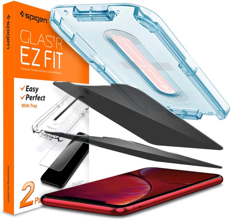 Spigen Protecteur d'Écran en Verre Trempé [Kit d'Installation] Conçu pour iPhone XR [Lot de 2] - Noir Intimité