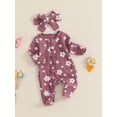 thumbnail image 5 of Michellecmm Baby Girls Outfit, Long Sleeve Crew Neck Frills Zipped Floral Footies Jumpsuit and Headband Fall Clothes, 5 of 9