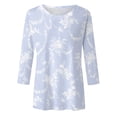 thumbnail image 4 of Luwomo T Shirts for Women Summer 3/4 Sleeve Floral Printed Round Neck Loose Tee Ladies Blouses, 4 of 4