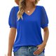 thumbnail image 2 of Blusa holgada informal con cuello en V y mangas abullonadas para mujer en color azul real, talla L, estilo veraniego, 2 of 6