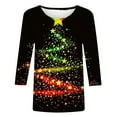 thumbnail image 4 of LEKWK Christmas Women's Tops Xmas Tree Crew Neck 3/4 Sleeve Tshirts Ladies 3/4 Sleeve Tops Workout Merry and Bright Women, 4 of 5