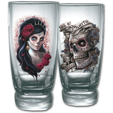Spiral Direct DAY OF THE DEAD Other Water Glasses - Set of 2Vixen |Roses |Skulls |Mexican